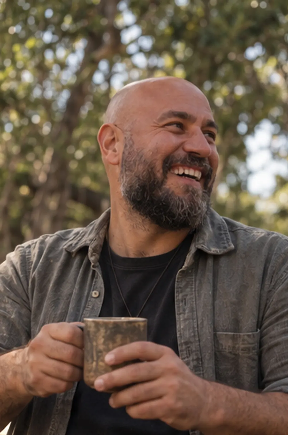 Fooji laughing outdoors