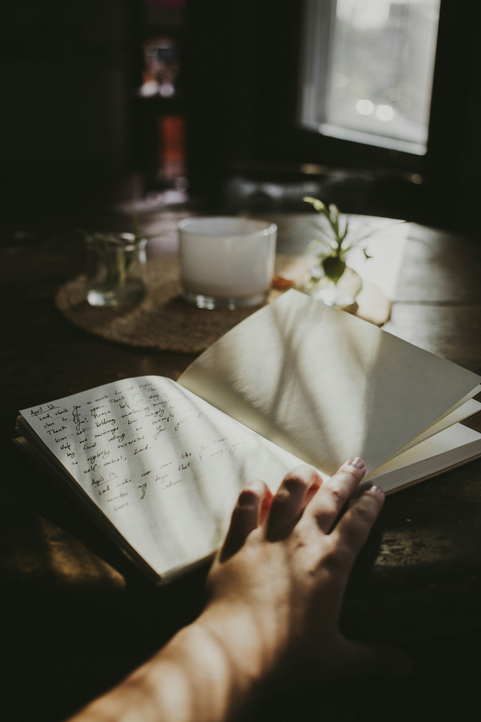 An open journal in soft morning light